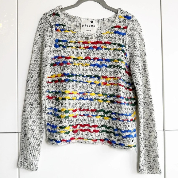 Pieces by Kenzie Knit Sweater Size Small Primary Colors Open Knit Alpaca - Picture 1 of 7